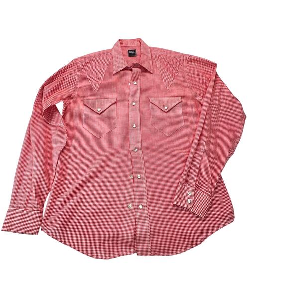 Vintage Pierre Cardin Western Shirt Red Gingham Pearl Snap 70s  80s Men’s L - Picture 3 of 8